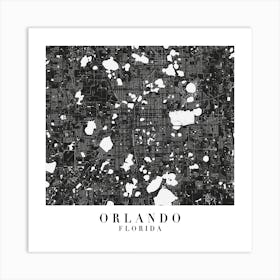 Orlando Florida Minimal Black Mono Street Map  Square Art Print