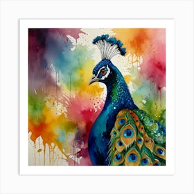 Peacock Watercolor Painting Art Print