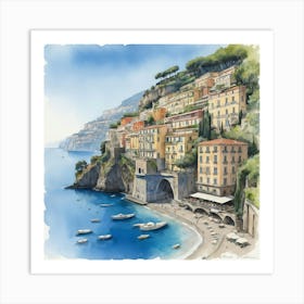 Sorrento Italy Blue Drawing Art Print 2 Art Print