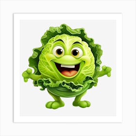 Cute Cabbage Cartoon Art Print