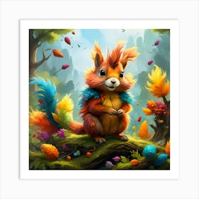 Fantasy Squirrel,Rainbow Feathers #3 1 Art Print