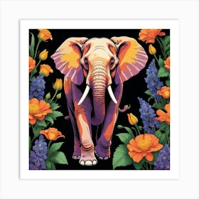 Elephant In Flowers Art Print