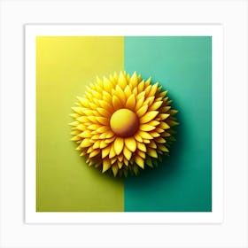 Sunflower On A Blue And Green Background Art Print