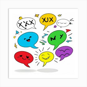 Cartoon Speech Bubbles And Arrows Set Hand Drawn Style Exaggerated Shapes Bold Outlines Vibrant (3) Art Print