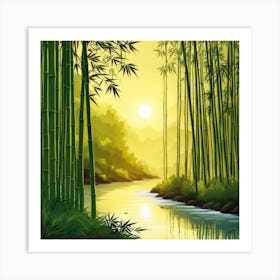 A Stream In A Bamboo Forest At Sun Rise Square Composition 132 Art Print
