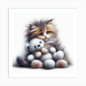 Teddy Bear And Kitten 2 Art Print