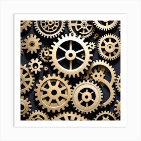 Gold Gears On Black Background 4 Art Print