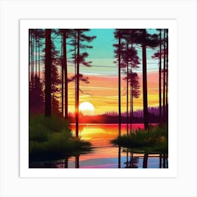 Sunset In The Forest 44 Art Print