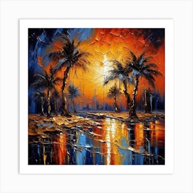 Sunset With Palm Trees Art Print