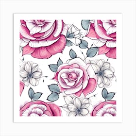 Seamless Pattern With Roses Art Print