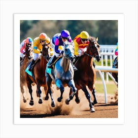 Jockeys Racing At The Racetrack Art Print