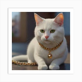 Cat With Gold Chain Art Print