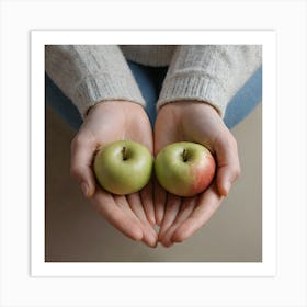 Two Apples In Hands Art Print