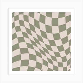 Warped Checker Beige Cream Square Art Print