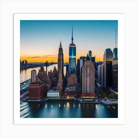 New York City Skyline At Sunset Art Print