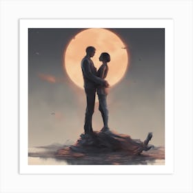 Couple Standing On A Rock Art Print