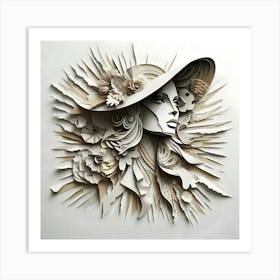 Woman In A Hat Paper Cut Art Art Print