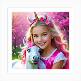 Girl Unicorn Pink Fantasy Child Magical Vibrant Joyful Playful Dreamy Magical Whimsical (1) Art Print