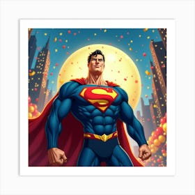 Flux Dev A Vibrant Illustration Of Superman Standing Heroicall 3 Art Print