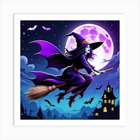 Witch Flying On Broom 1 Art Print