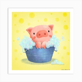 Pig Bubble Bath Time Square Art Print
