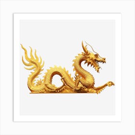 Golden Dragon On Black Background Art Print