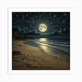 Full Moon At The Beach 2 Art Print