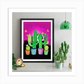 Cactus Print Cacti And Disco Ball Art Print 1 Art Print