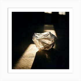 Crumpled Plastic Wrapper Foreground Contrasting Against A Pristine Dark Background Focus On Texture (3) Art Print