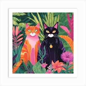 Two Wide Eyed Cats In A Botanical Garden 4 Art Print