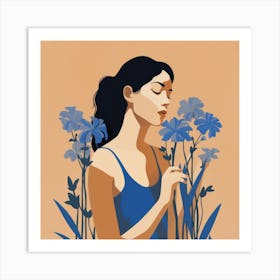 Woman Smelling Flowers 1 Art Print