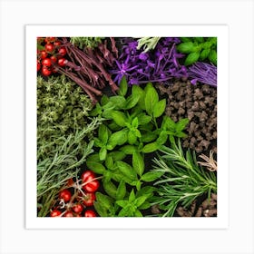 Fresh Herbs On A Black Background 2 Art Print