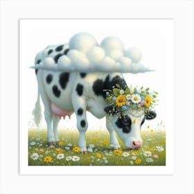 Cow With Flowers Art Print