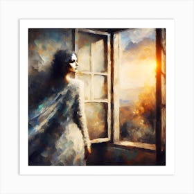 Window on the dawn with her Art Print