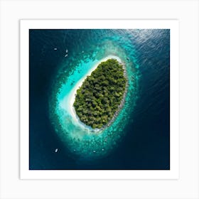 A small island covered in dense forest, surrounded by turquoise waters Art Print