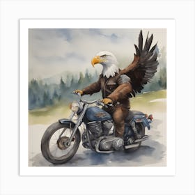Eagle On A Motorcycle Art Print