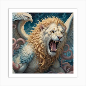 Lion And Octopus Art Print