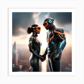 Man And Woman In Futuristic Clothing Art Print