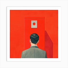 Man Looking At Red Door Art Print