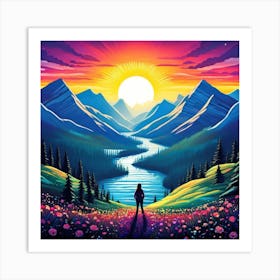 Sunset In The Mountains, Travel Posters A Retro-Inspired Travel Posters Showcasing Iconic Destination Art Print