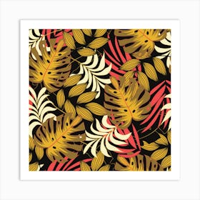 Original Seamless Tropical Pattern With Bright Reds Yellows Art Print