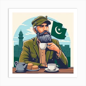 Pakistani Old Man Drinking Coffee Art Print