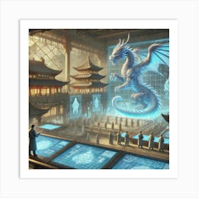 A Scene Showing The Fusion Of Ancient Dragon Lore Art Print