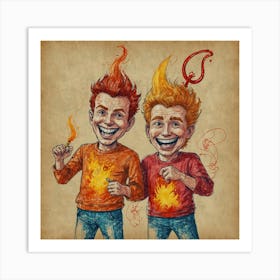 Two Friends With Fire Art Print