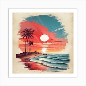 Sunset With Palm Trees Art Print