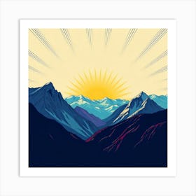 Mountains And Sun Illustration Affiche