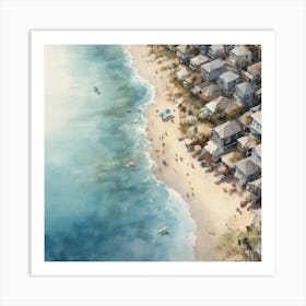 Aerial Beach View Watercolour Art Print 7 Art Print