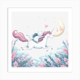 Valentine's Day Lovely Cat Riding a Unicorn 10 Art Print