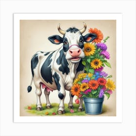 Cow With Flowers 18 Art Print