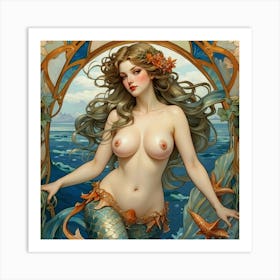 Portrait Of A Beautiful Vintage Mermaid Art Print